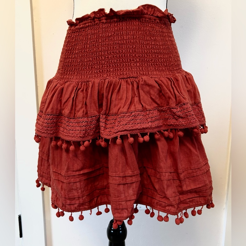 House of Harlow 1960 Rust Mini Skirt With Pom Poms